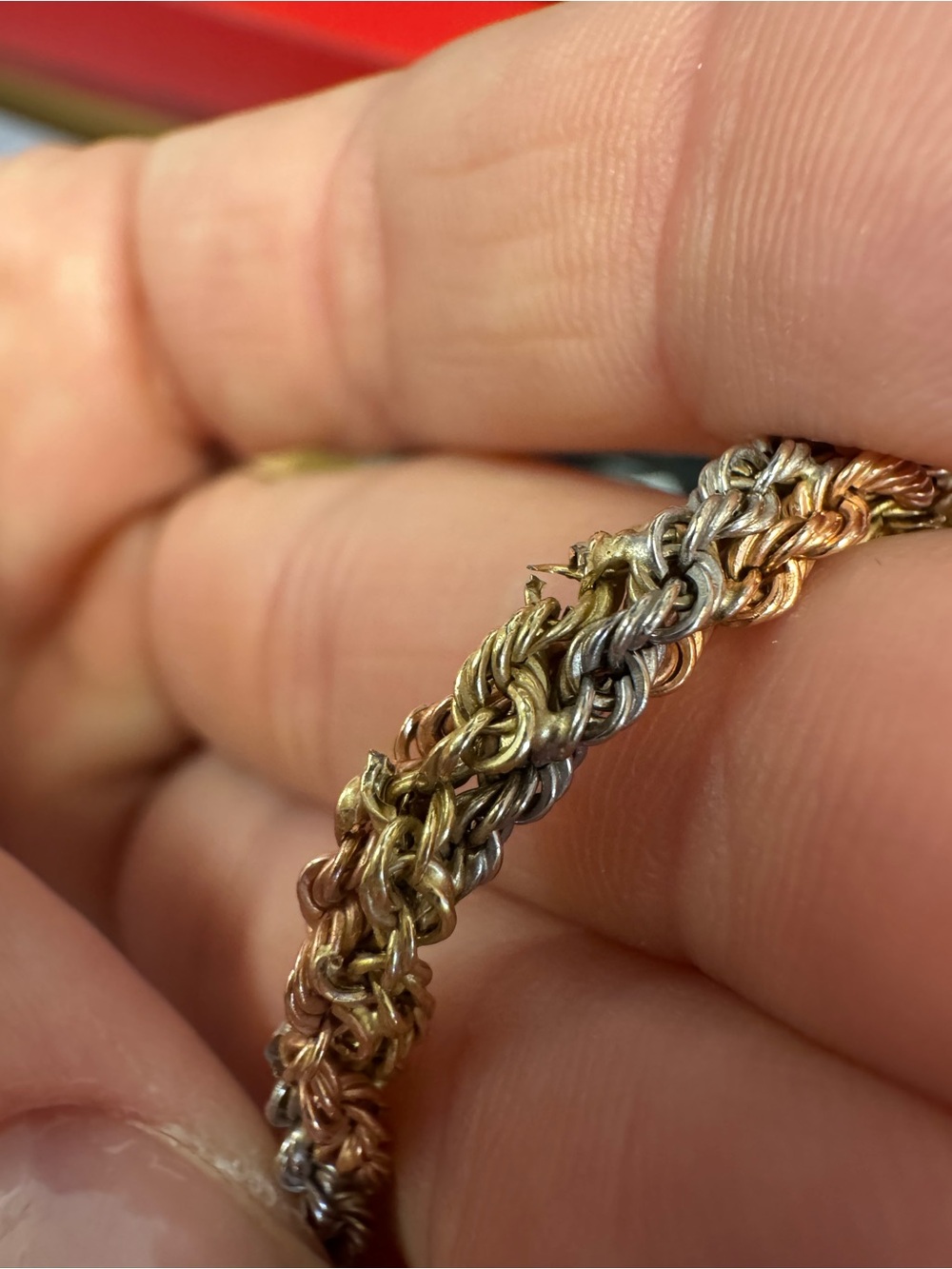 4mm Tri-Tone White, Yellow, and Rose Gold Twisted Rope Necklace - Picture 8 of 10
